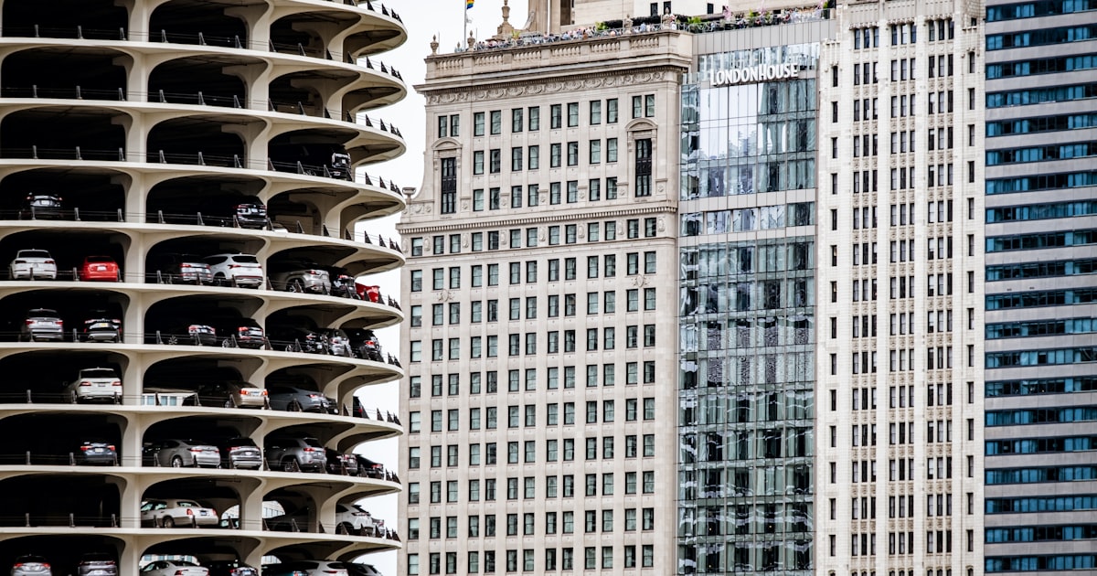 a building with cars parked in front