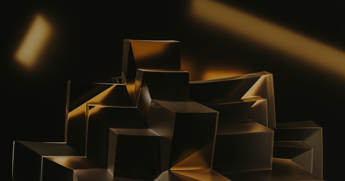 a black and gold abstract painting of cubes