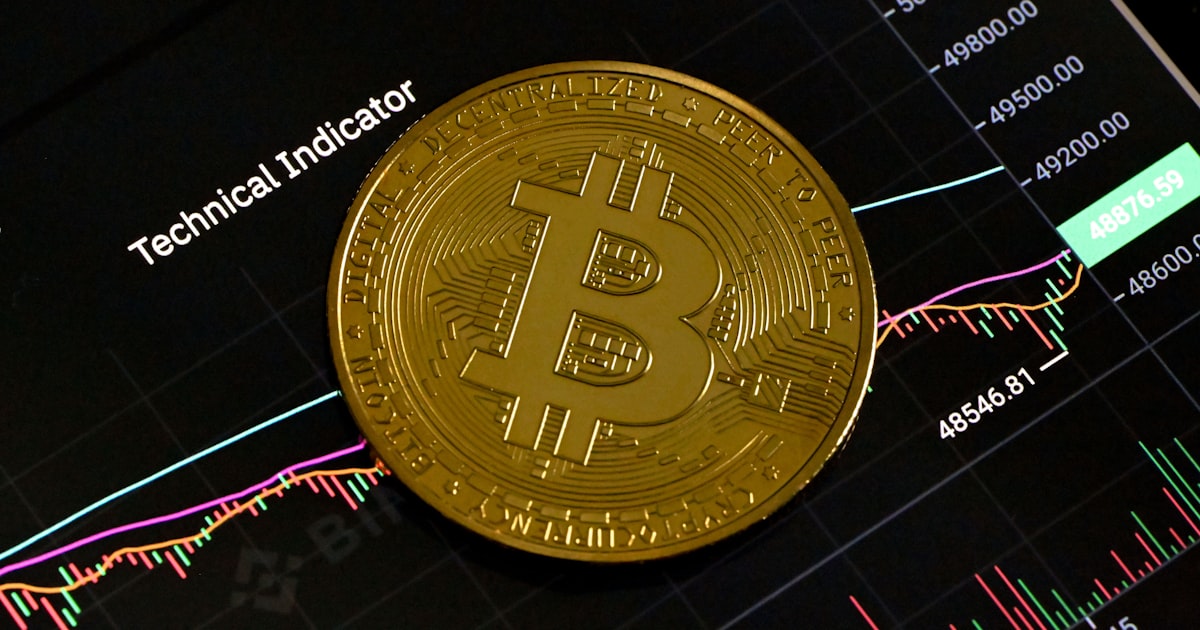 a bit coin sitting on top of a stock chart