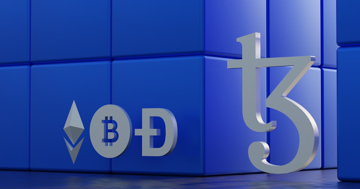 a blue block with a bitcoin symbol on it