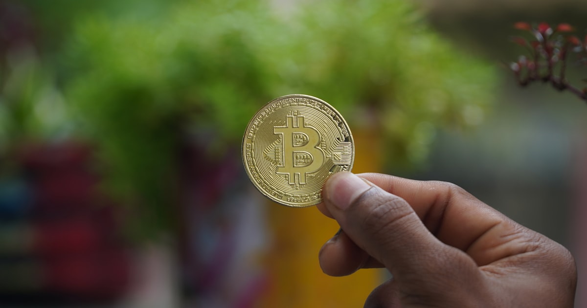 a person holding a bit coin in their hand