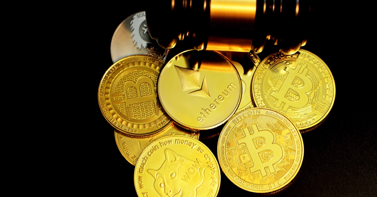 gold round coins on white background