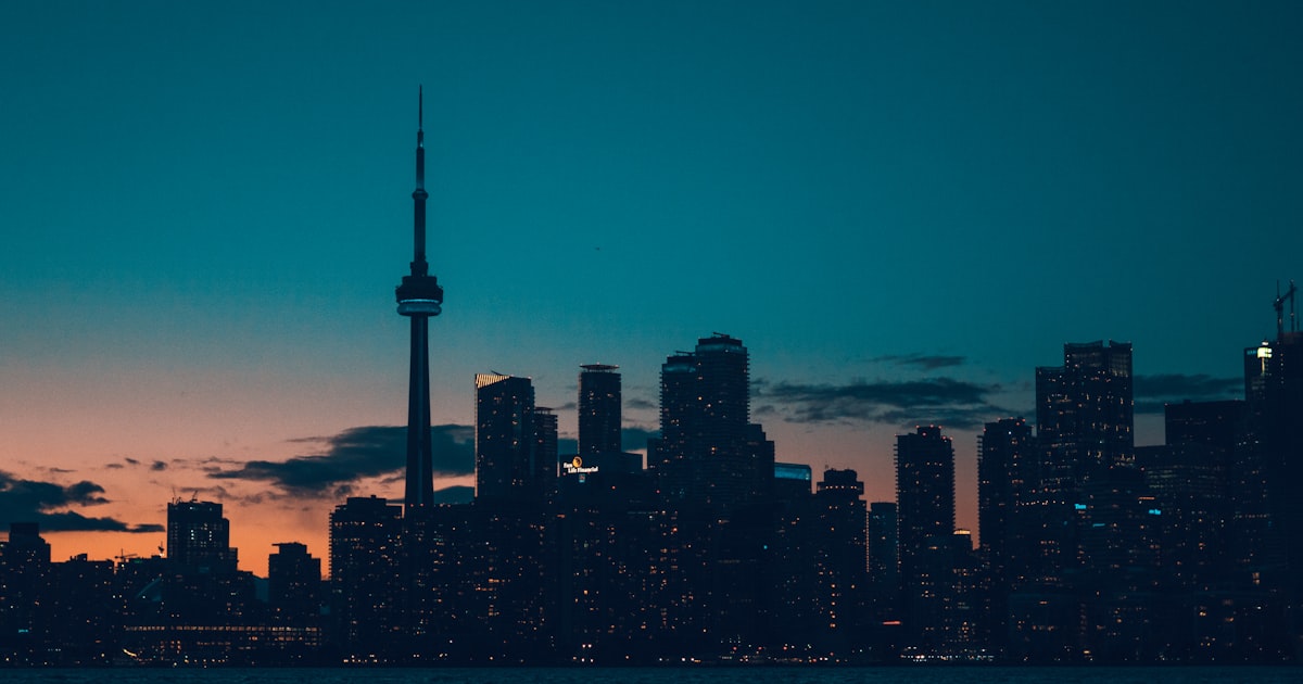 a view of a city skyline at night
