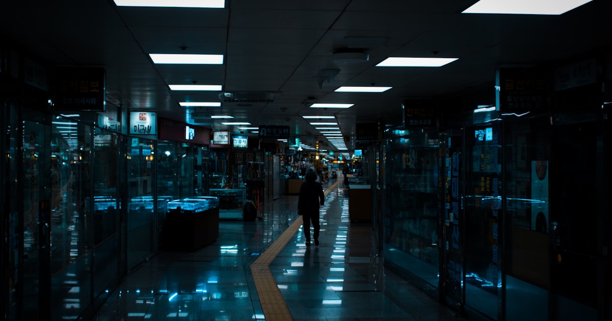 a person walking in a large room