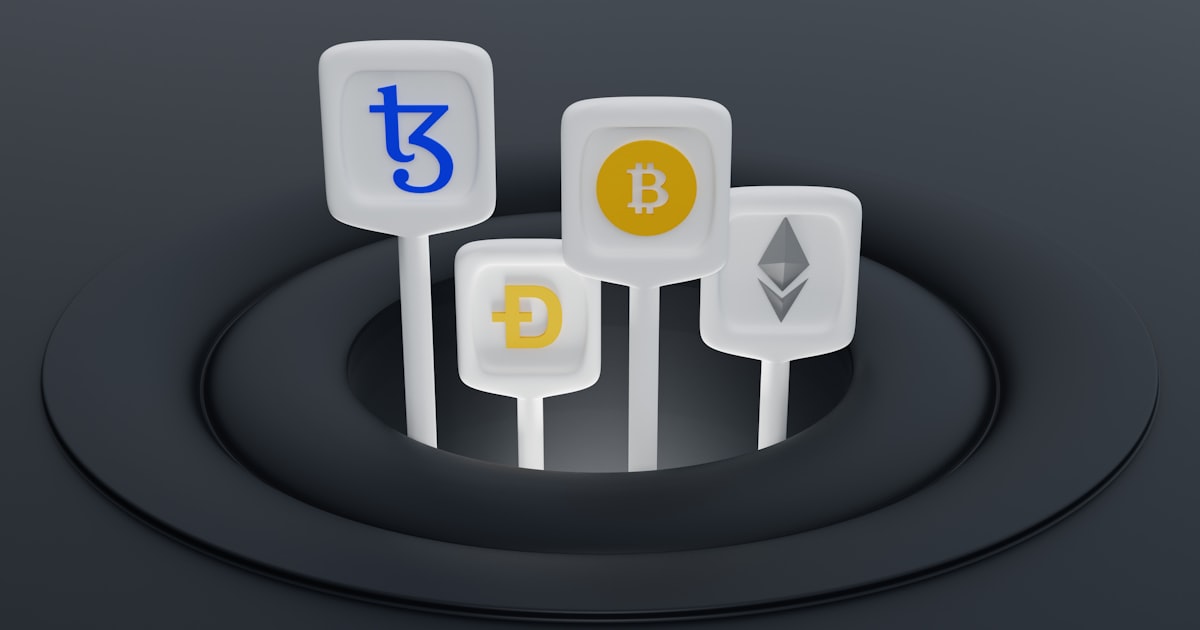 a set of three white and yellow bitcoins sitting on top of a black