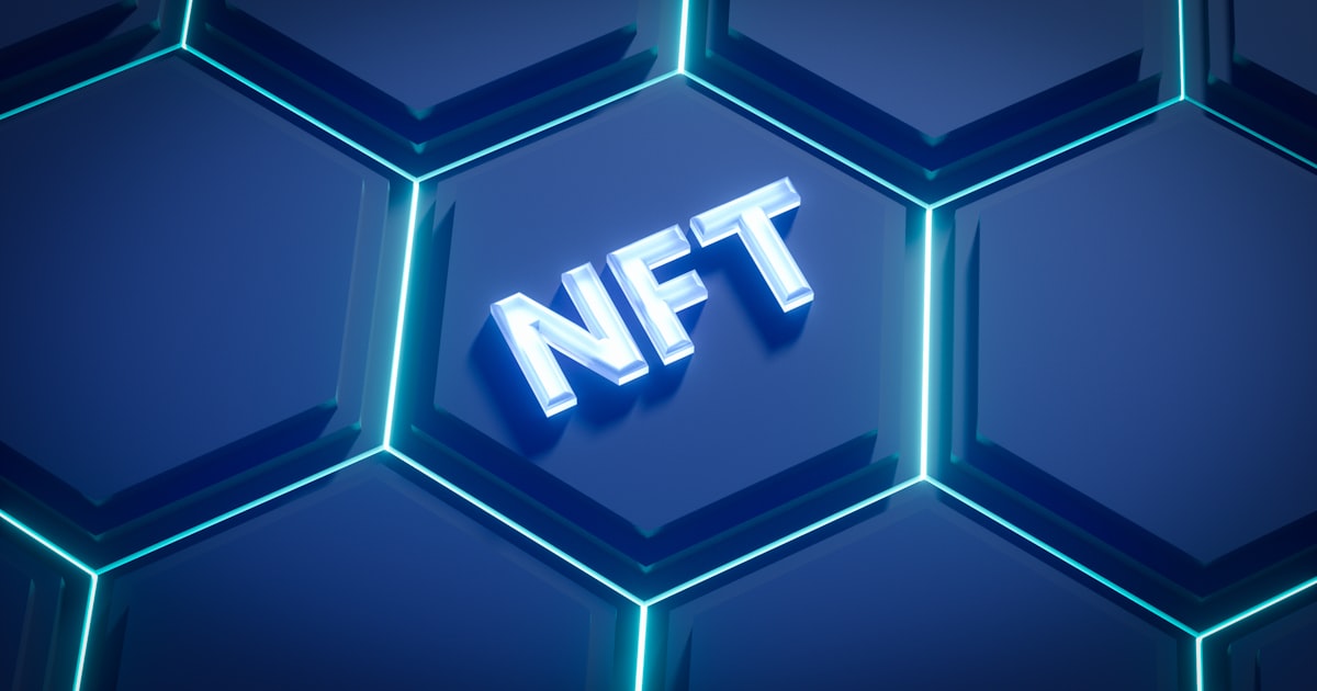a blue hexagonal background with the word nft on it