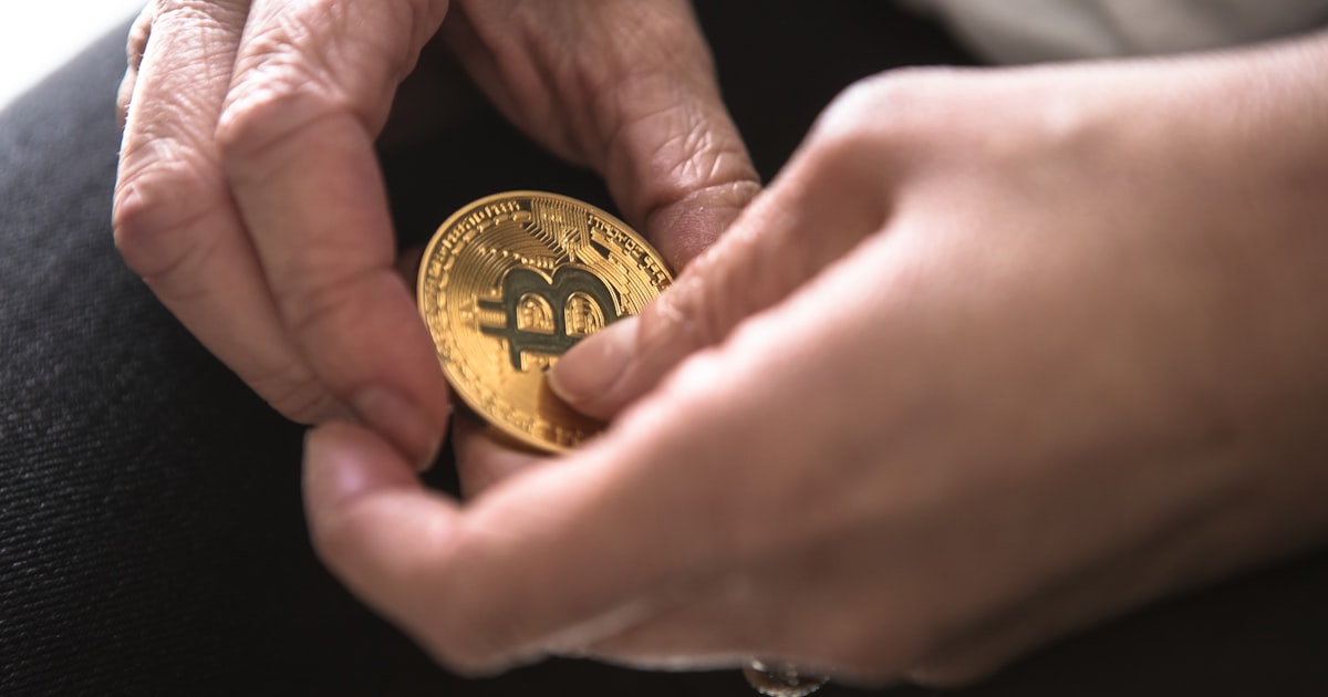 person holding round gold-colored Bitcoin