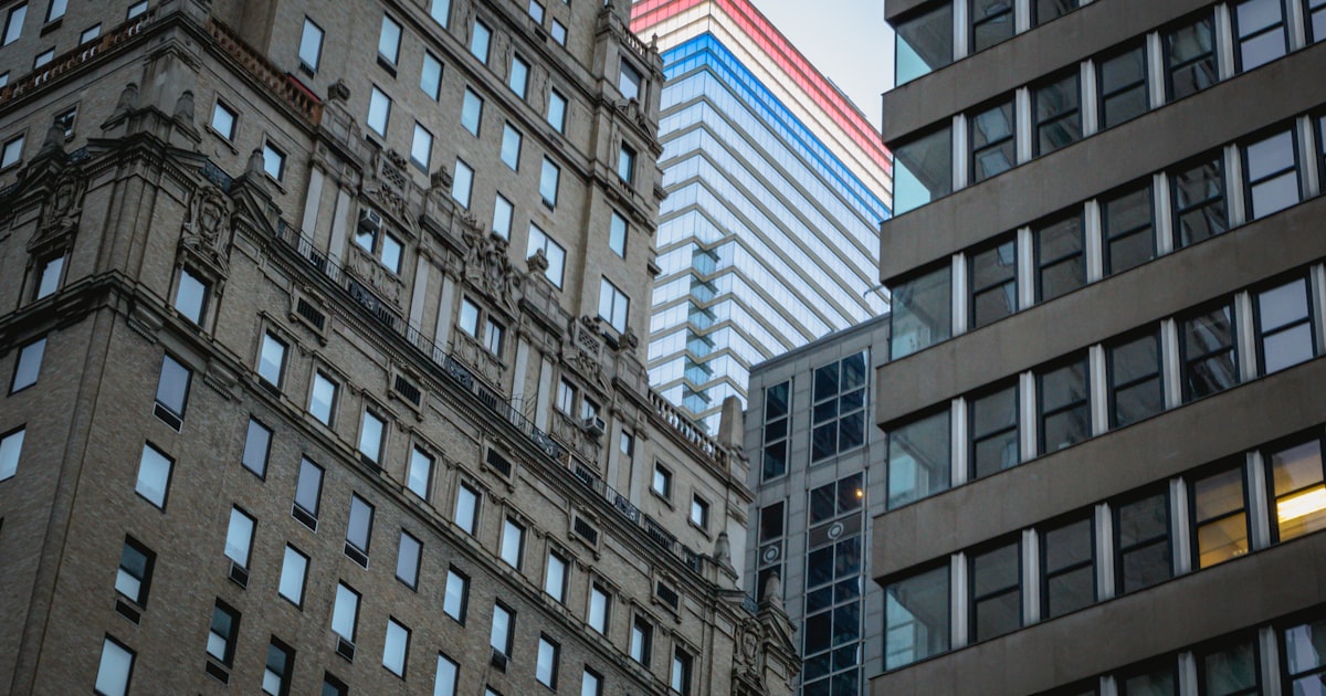 white red and blue high rise building