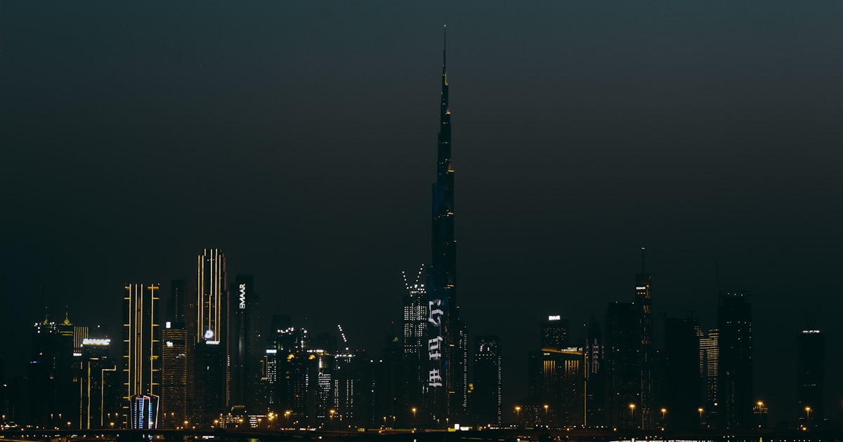 city skyline during night time
