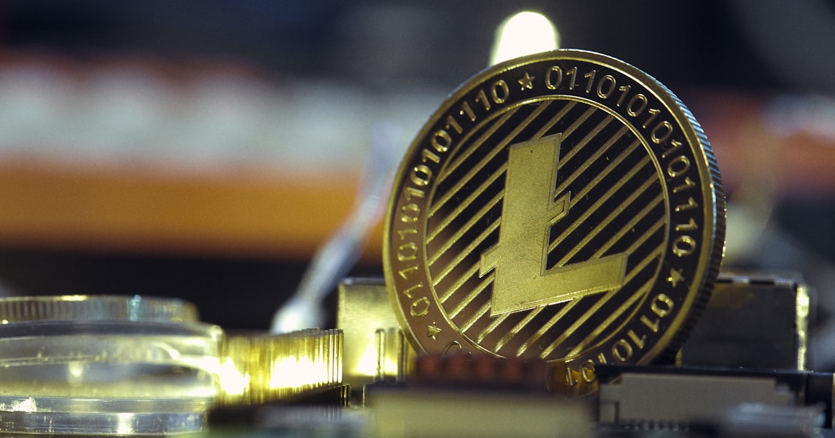 a close up of a bit coin on a table