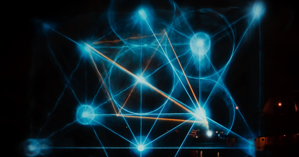 a picture of some blue lights in the dark