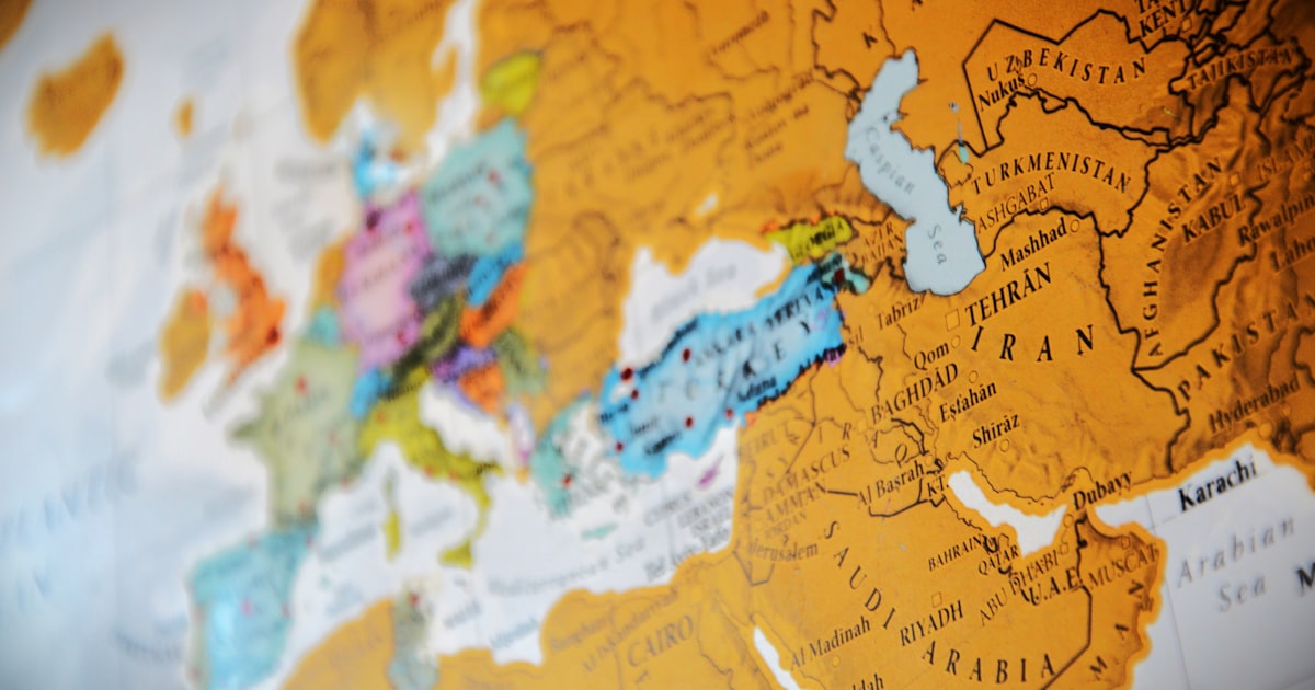 Close-up view of a vintage world map