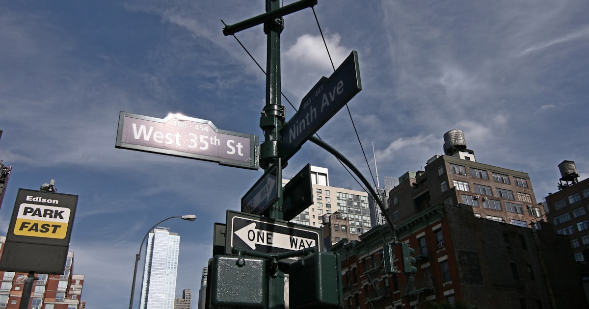 a street light with street signs on it