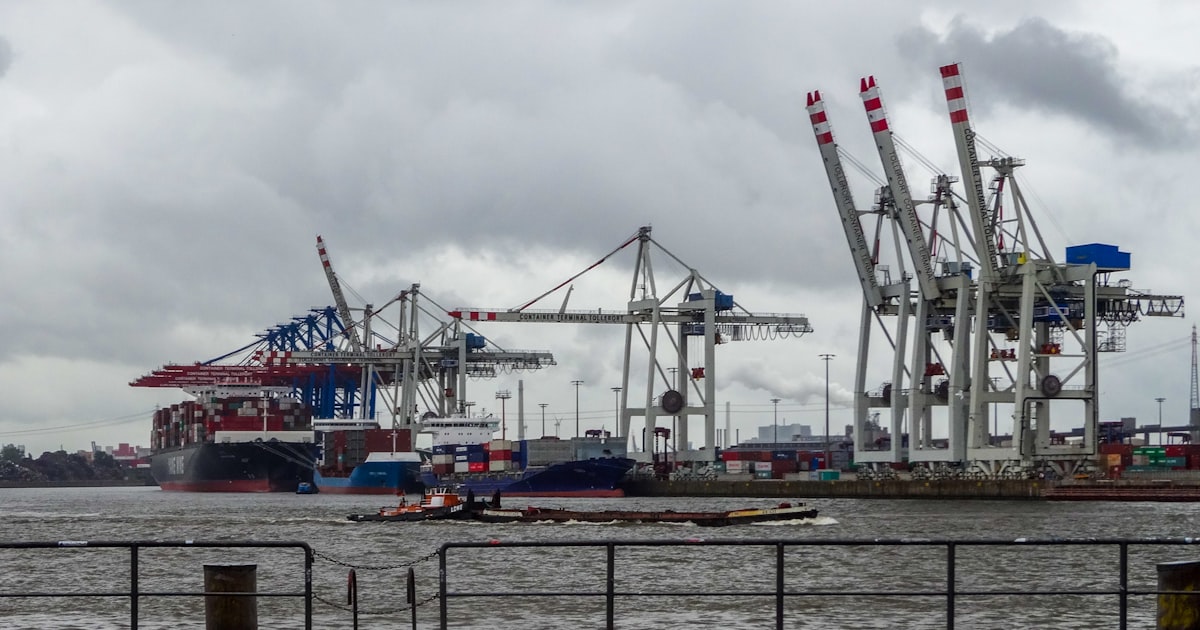 Cargo ships and cranes at a busy port