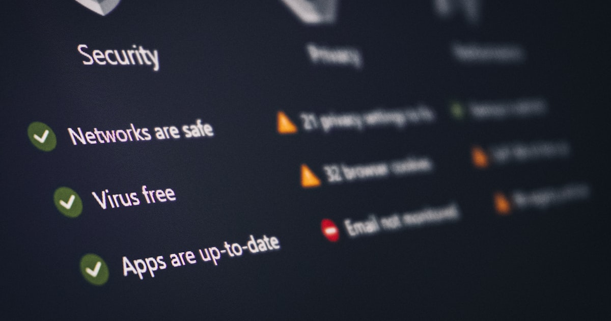 A security and privacy dashboard with its status.