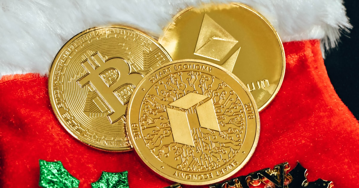 a christmas stocking with a bitcoin on it