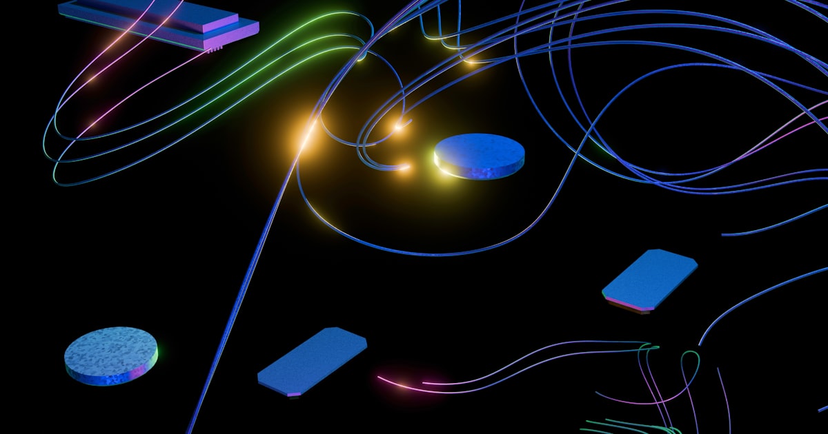 Abstract colorful lines and shapes on black background