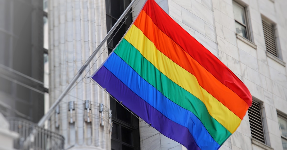 a flag flying in front of a building