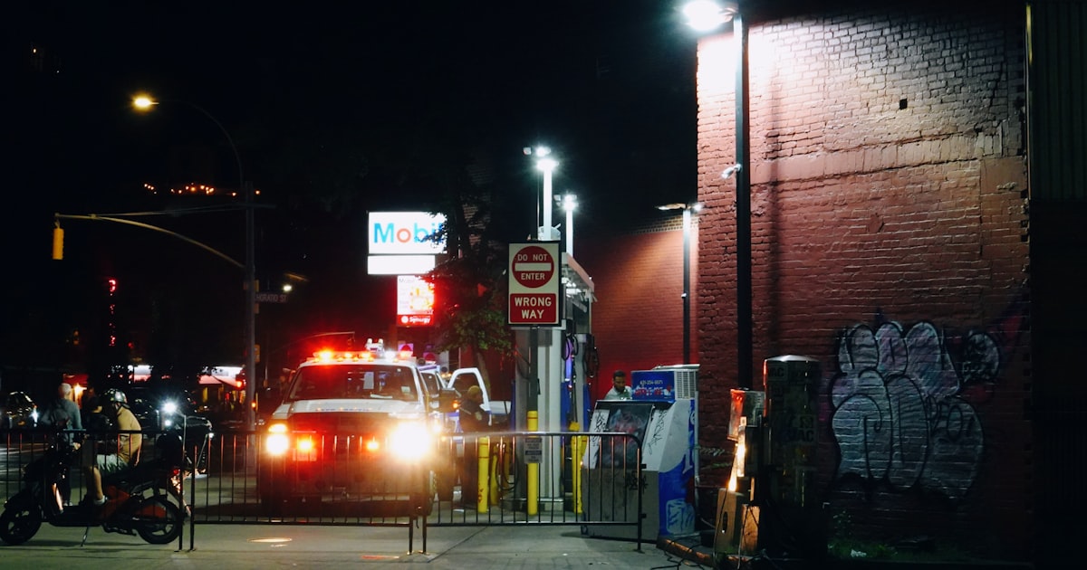 a fire truck is parked on the side of the road