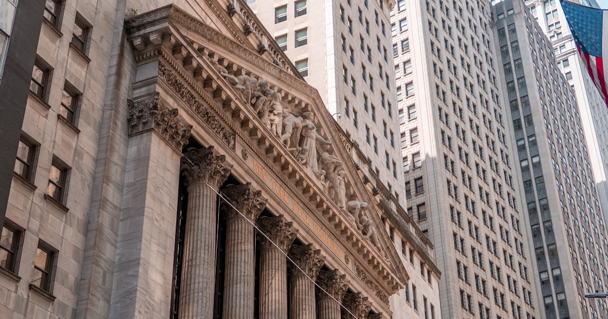 The new york stock exchange building is shown.