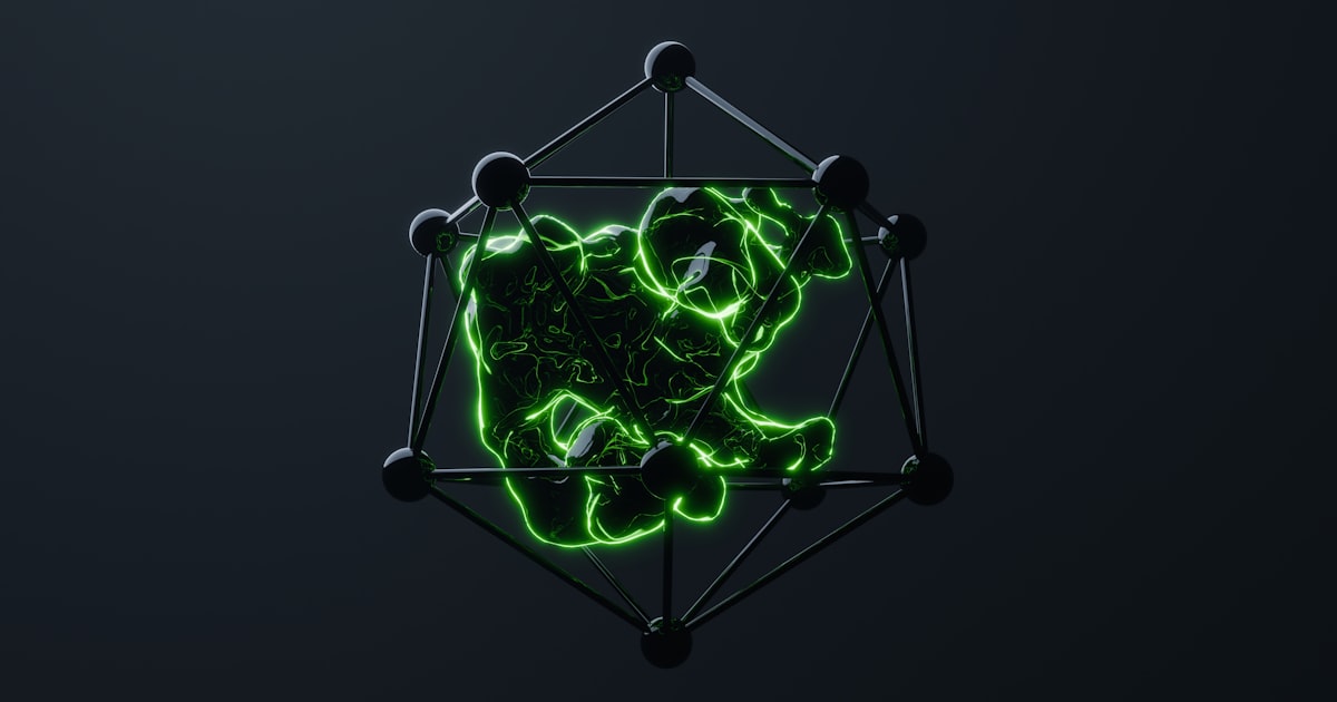 A green glowing teddy bear on a black background