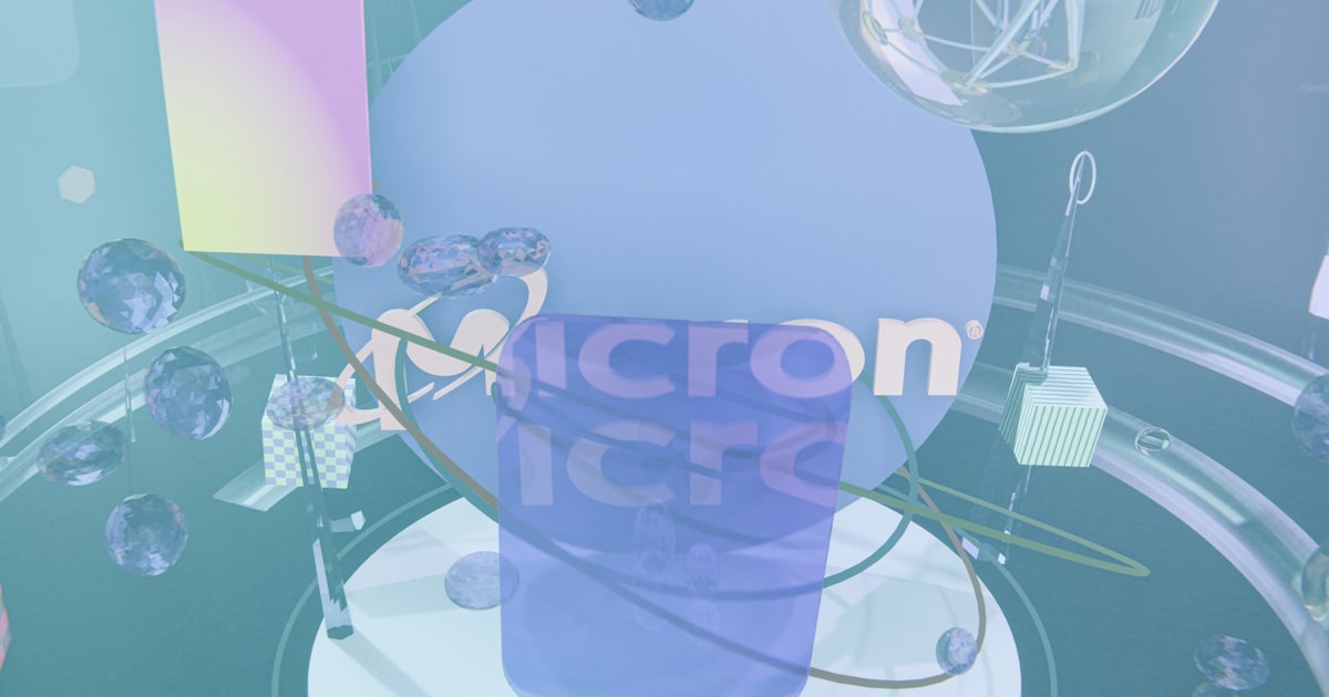 Micron logo in an abstract blue and green background.