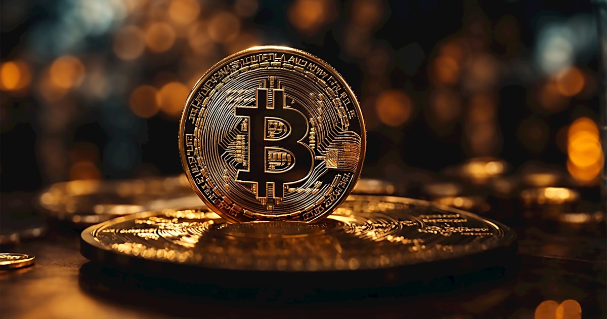 a bitcoin sitting on top of a pile of gold coins