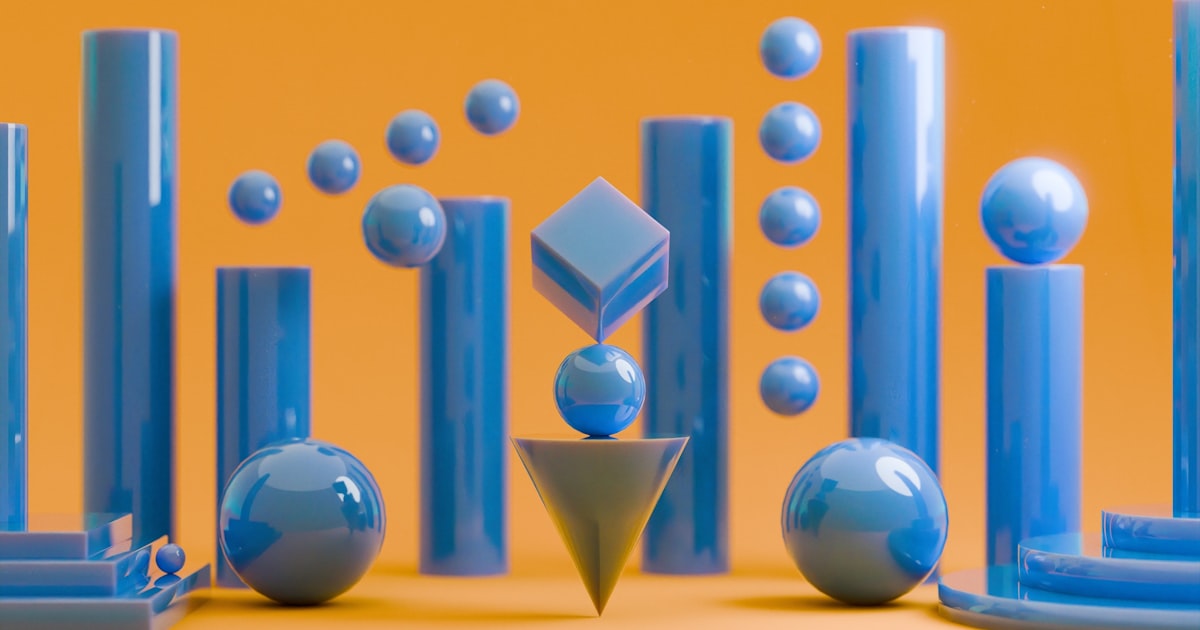 Geometric shapes are arranged in an artistic display.
