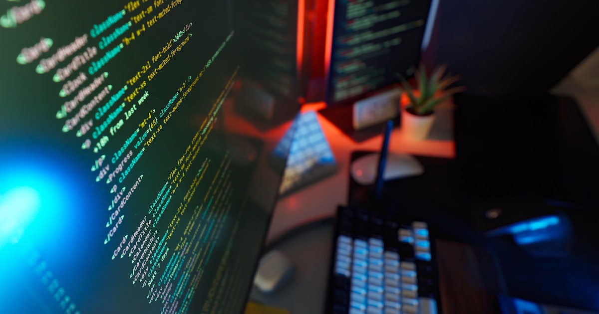 Coding on dual monitors.