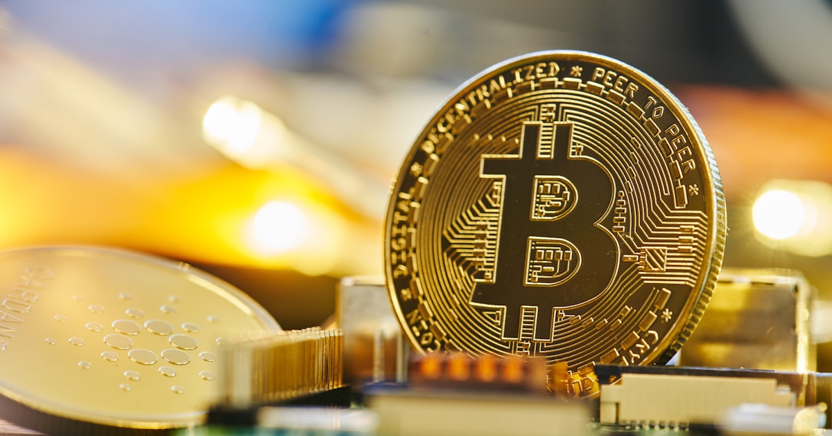 a bit coin sitting on top of a table