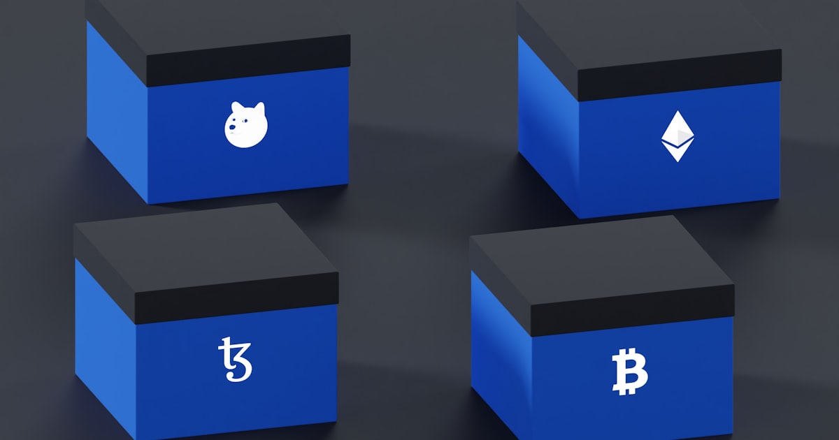 three blue boxes with white symbols on them