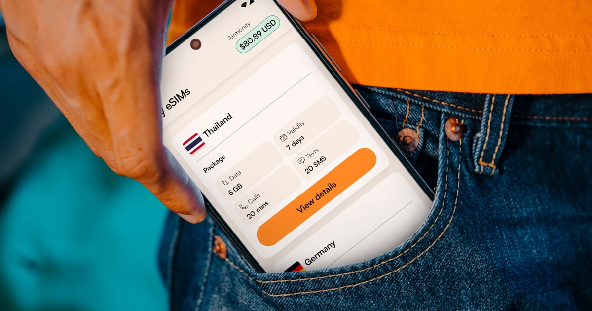 Smartphone displaying travel information in a pocket.