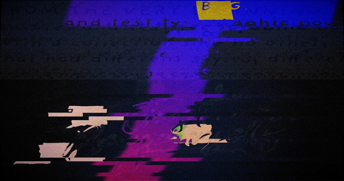 Abstract glitch art with purple and blue colors