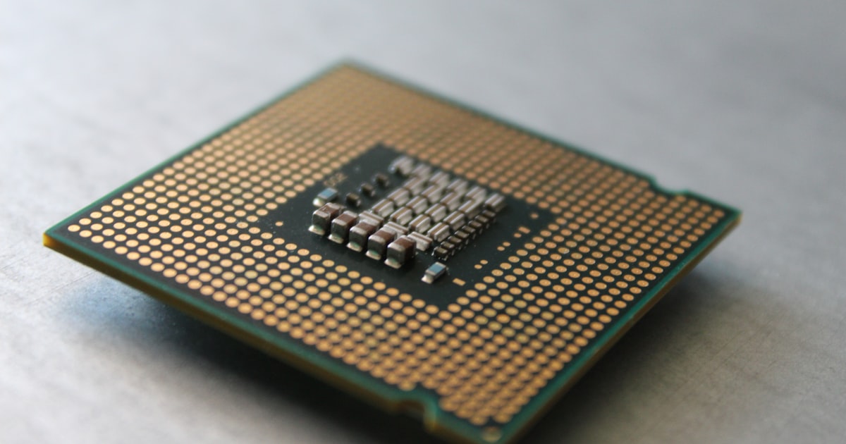 a close up of a cpu chip on a table