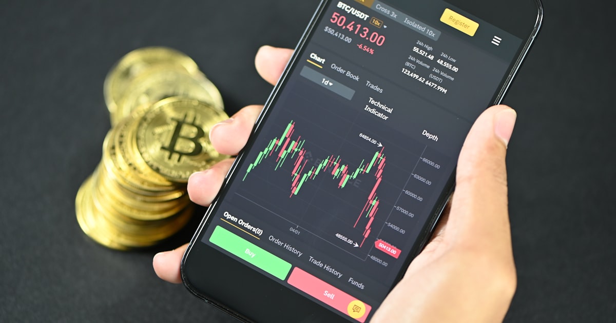 a person holding a phone with a bitcoin on the screen