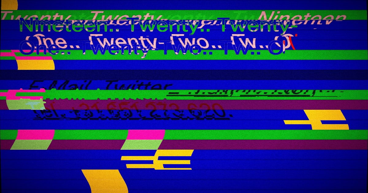 Glitchy text with numbers and colorful lines