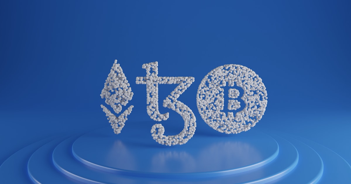 a blue background with a 3d rendering of a symbol
