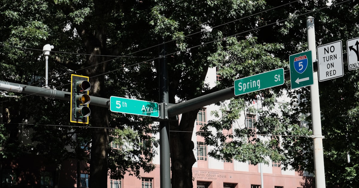 a street sign and traffic lights