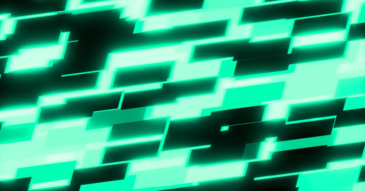 Abstract pattern of glowing green rectangles on black background