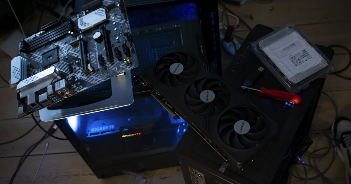 Building a computer with various components.